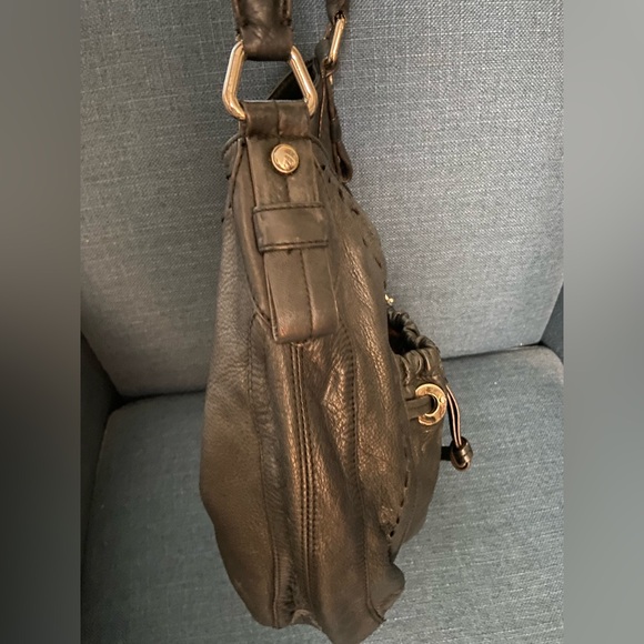 B.Makowski Black Pebble Leather Large Hobo Shoulder Purse Bag Silver Hardware - Picture 8 of 16